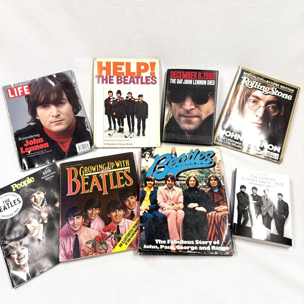 Lot of 8 Vintage Mixed The Beatles Ephemera Magazines Books John Lennon